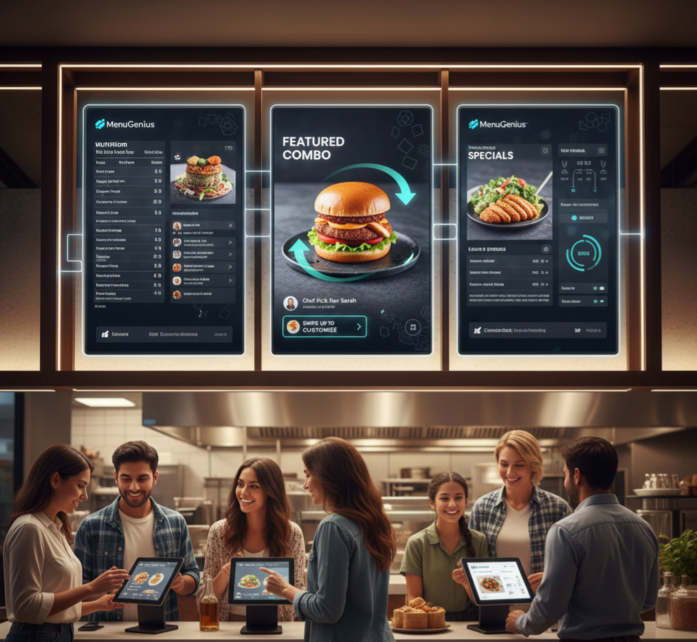 A customer scanning a QR code menu at a modern restaurant table in Gorakhpur.
